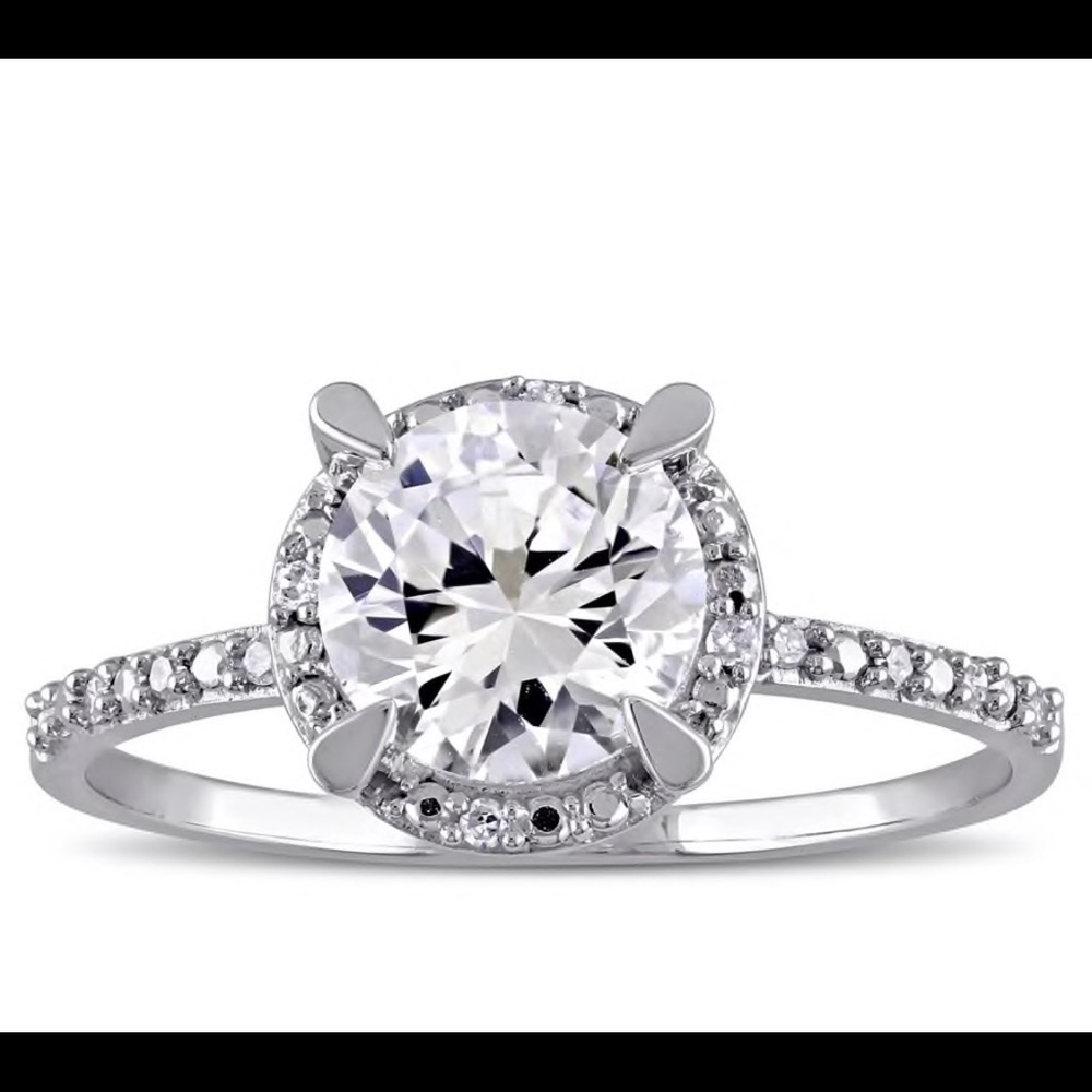 Miadora 10k White Gold Sapphire, Diamond Halo Ring